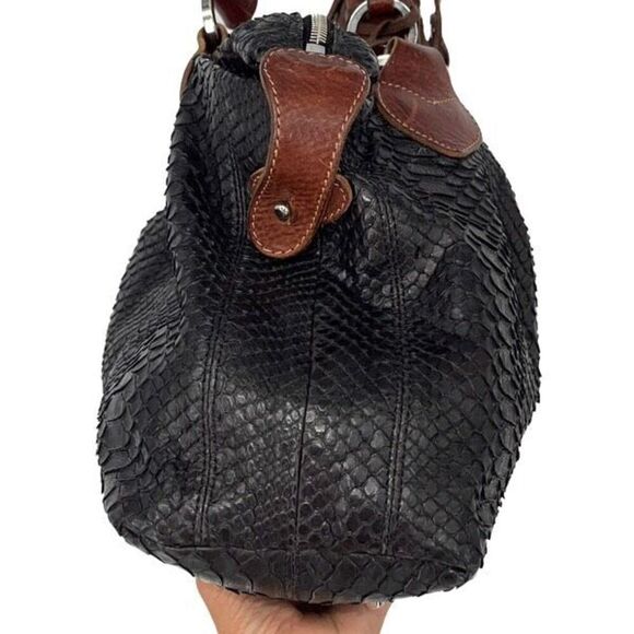 Pauric Sweeney Womens Leather Phyton Braided Shoulder Bag Black Brown Medium - Picture 2 of 9